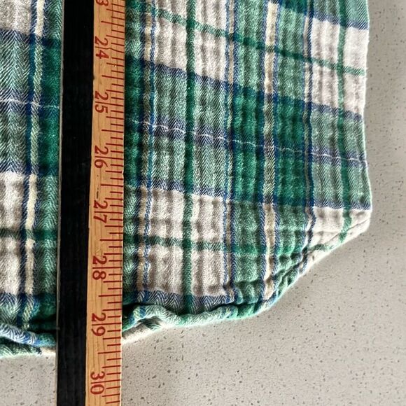 Lucky Brand Green Plaid Veryical Textured Flannel Shirt Button Front Mens Large - Picture 8 of 11